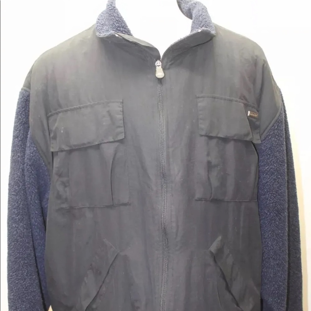 Timberland Men Windbreaker Jacket Large Black W Blue Fur Lining Winter
